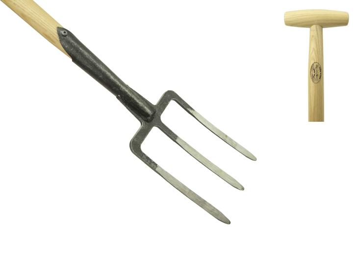 Garden fork 3 prong ash T-handle 900mm