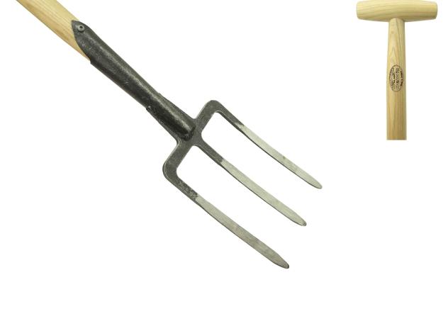 Garden fork 3 prong ash T-handle 900mm